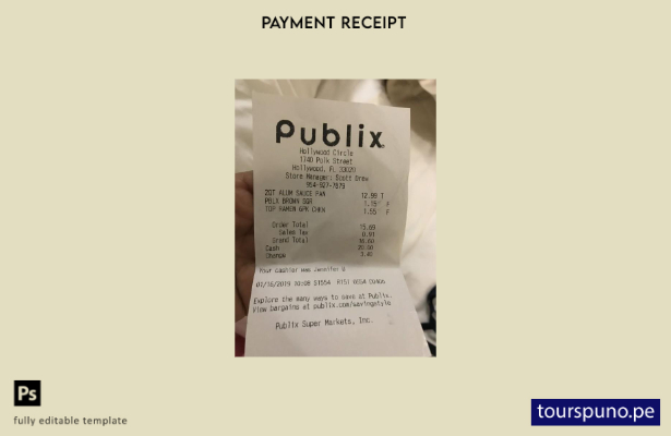 lista para imprimir la plantilla de recibo de pago del supermercado Publix de EE